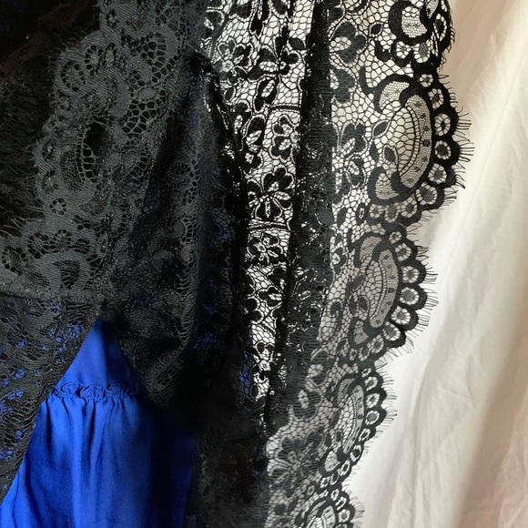 Moulinette Soeurs Black Lace Blue Dress Prom Wedding Guest Whimsigoth Size 0 - Picture 7 of 13